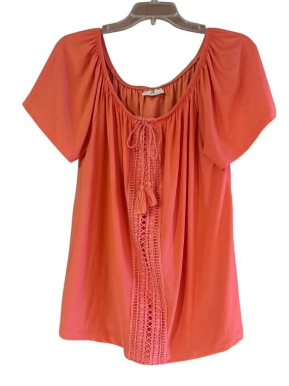 Bobbie Brooks Women’s Vintage Y2K Orange Lace Detail Tassels Top Size Large